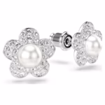 Ariana Grande x Swarovski stud earrings Crystal pearl, Round cut, Flower, White, Rhodium plated - Image 4