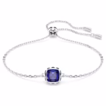 Birthstone bracelet Square cut, September, Blue, Rhodium plated