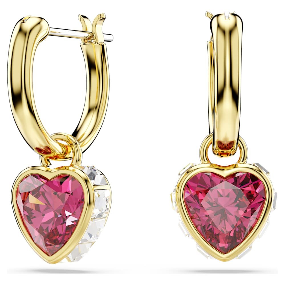chroma-drop-earrings-heart-red-18k-gold-finish-swarovski-5684760 Chroma drop earrings, Heart, Red, 18K gold finish - Image 1