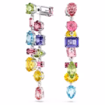 Gema drop earrings Asymmetrical design, Mixed cuts, Long, Multicoloured, Rhodium plated - Image 2