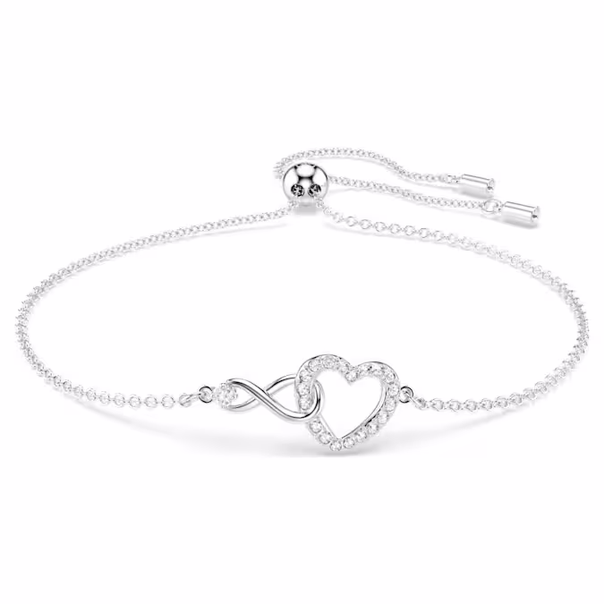 Hyperbola bracelet Infinity and heart, White, Rhodium plated