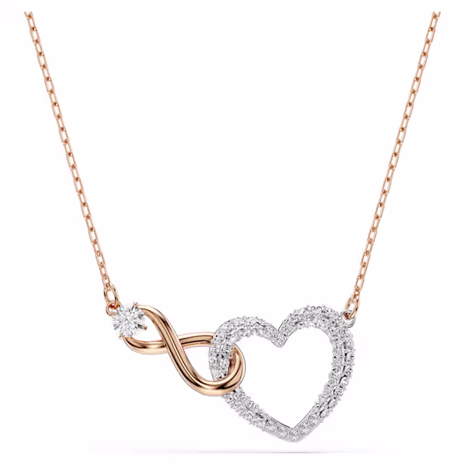 Hyperbola necklace Infinity and heart, White, Mixed metal finish