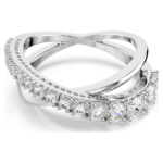 Hyperbola ring, Mixed cuts, White, Silver-tone finish