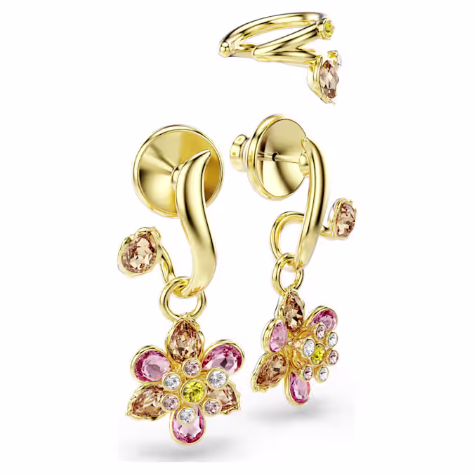 Idyllia earrings Set (3), Mixed cuts, Flower, Multicoloured, 18K gold finish