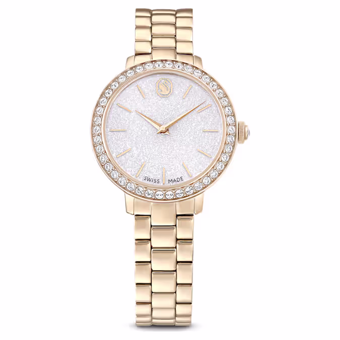 matrix-3-link-watch--swiss-made--metal-bracelet--gold-tone--champagne-gold-tone-finish-swarovski-5715026 (1) Matrix 3-link watch Swiss Made, Metal bracelet, Gold tone, Champagne gold-tone finish - Image 1