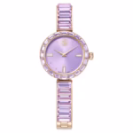 Matrix bangle watch Swiss Made, Crystal bracelet, Purple, Champagne gold-tone finish