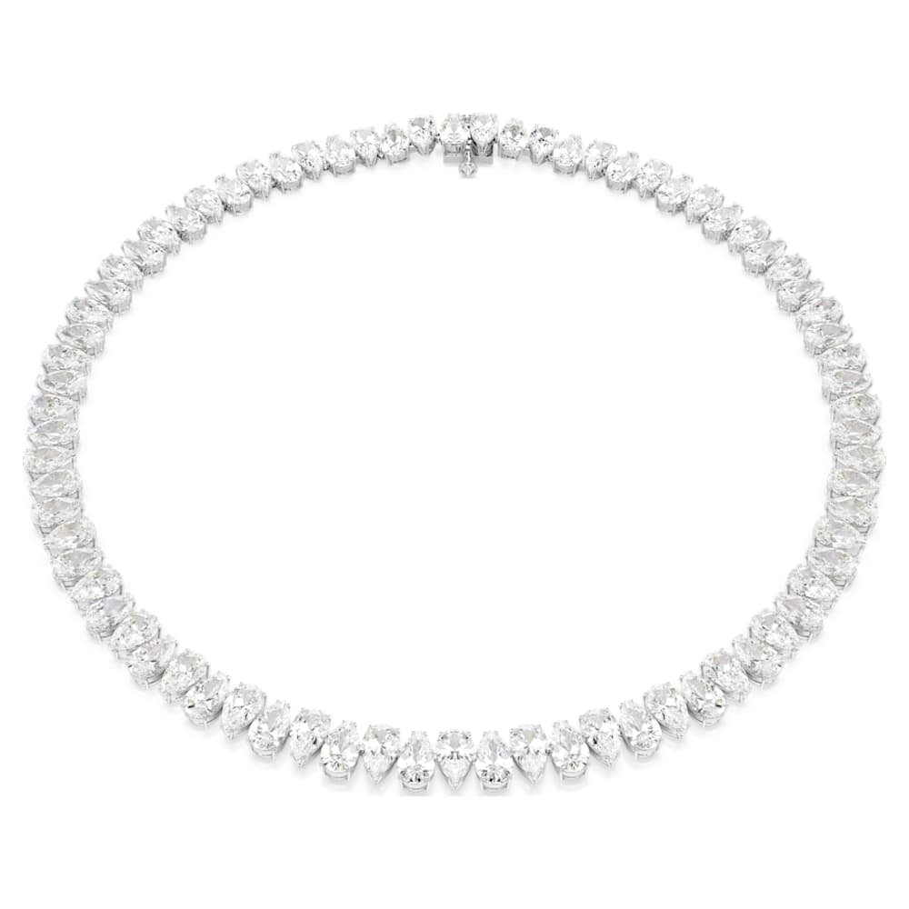 matrix-tennis-necklace-pear-cut-white-rhodium-plated-swarovski-5662277 Matrix Tennis necklace, Pear cut, White, Rhodium plated - Image 1