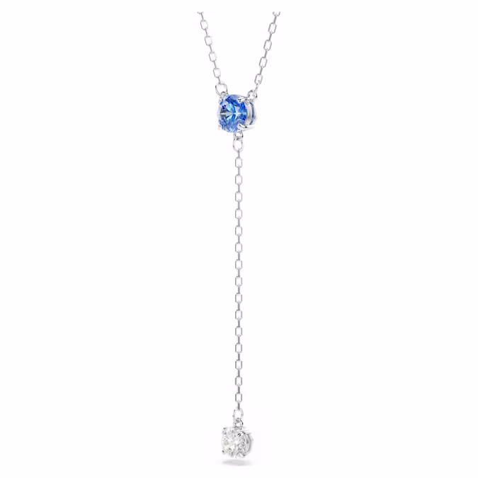 Stilla Attract Y necklace Round cut, Blue, Rhodium plated