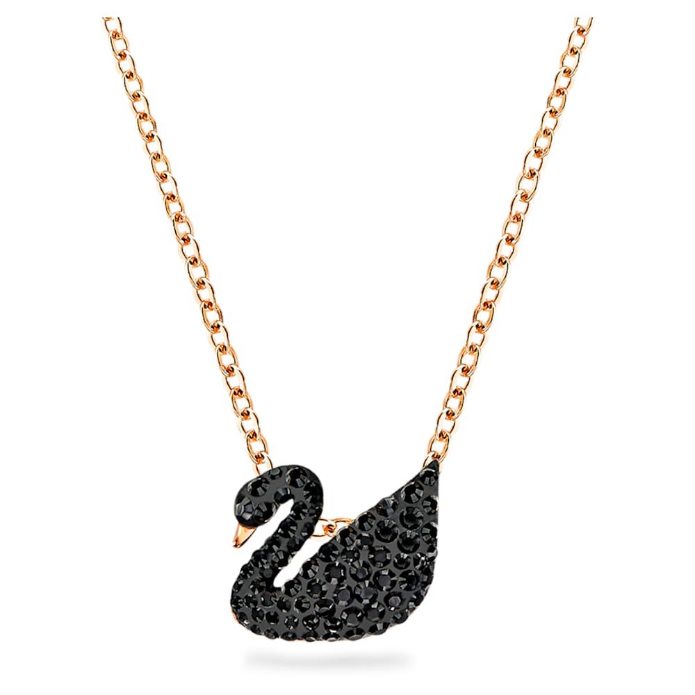swan-pendant-swan-black-18k-rose-gold-finish-swarovski-5204134 Swan pendant, Swan, Black, 18K rose gold finish - Image 1