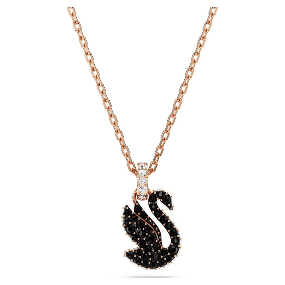 swan-pendant-swan-small-black-18k-rose-gold-finish-swarovski-5678046 Swan pendant, Swan, Small, Black, 18K rose gold finish - Image 1