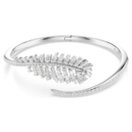 Vienna bangle, Mixed cuts, Feather, White, Rhodium plated