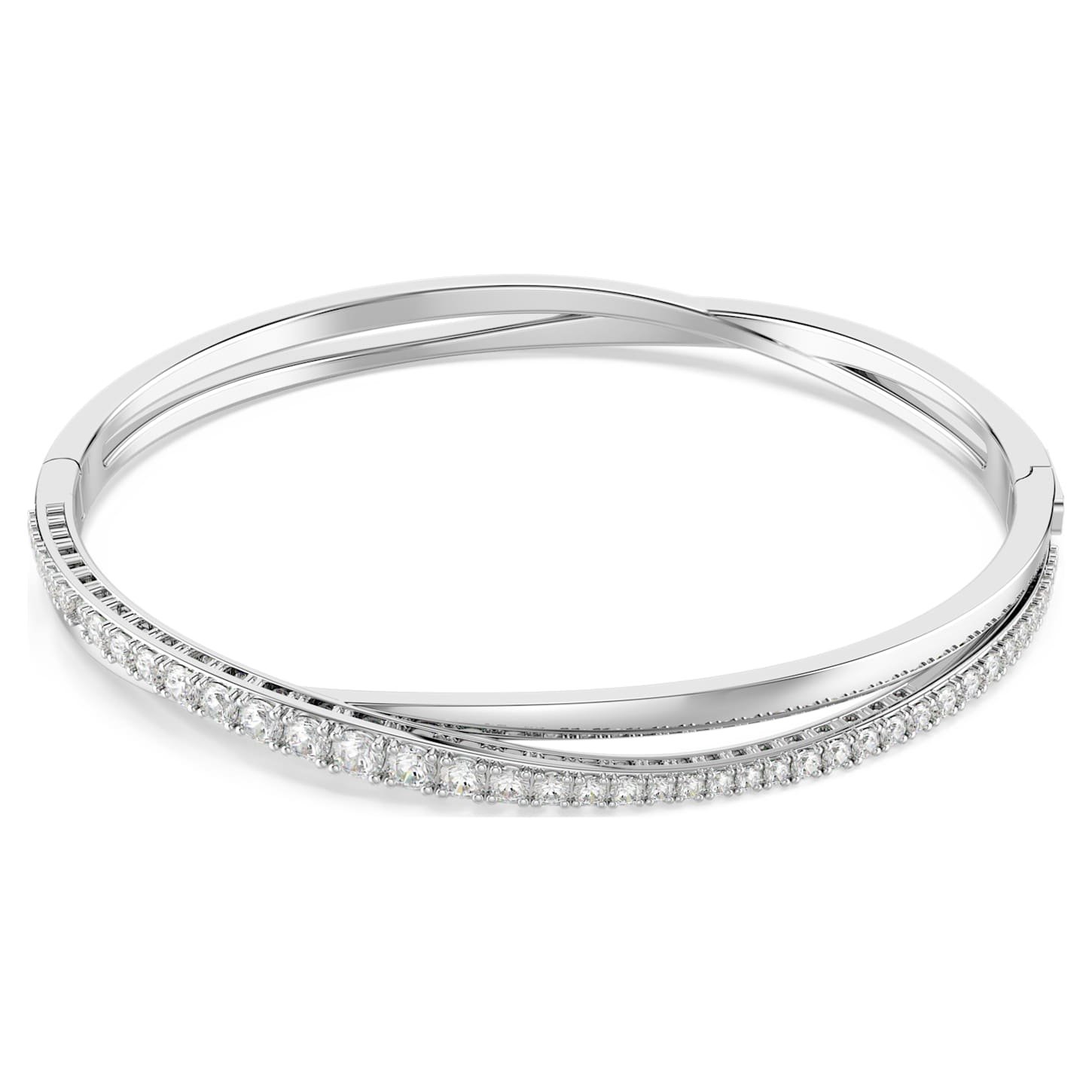 Hyperbola bangle Round cut, White, Rhodium plated
