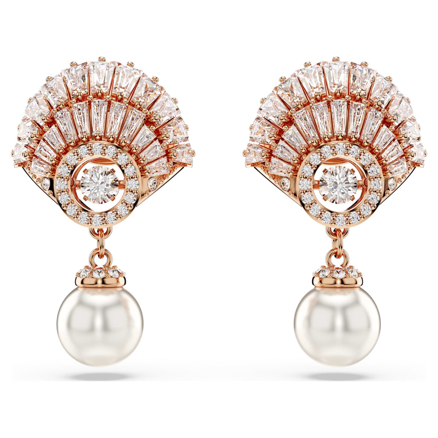 Idyllia drop earrings Crystal pearl, Shell, White, 18K rose gold finish