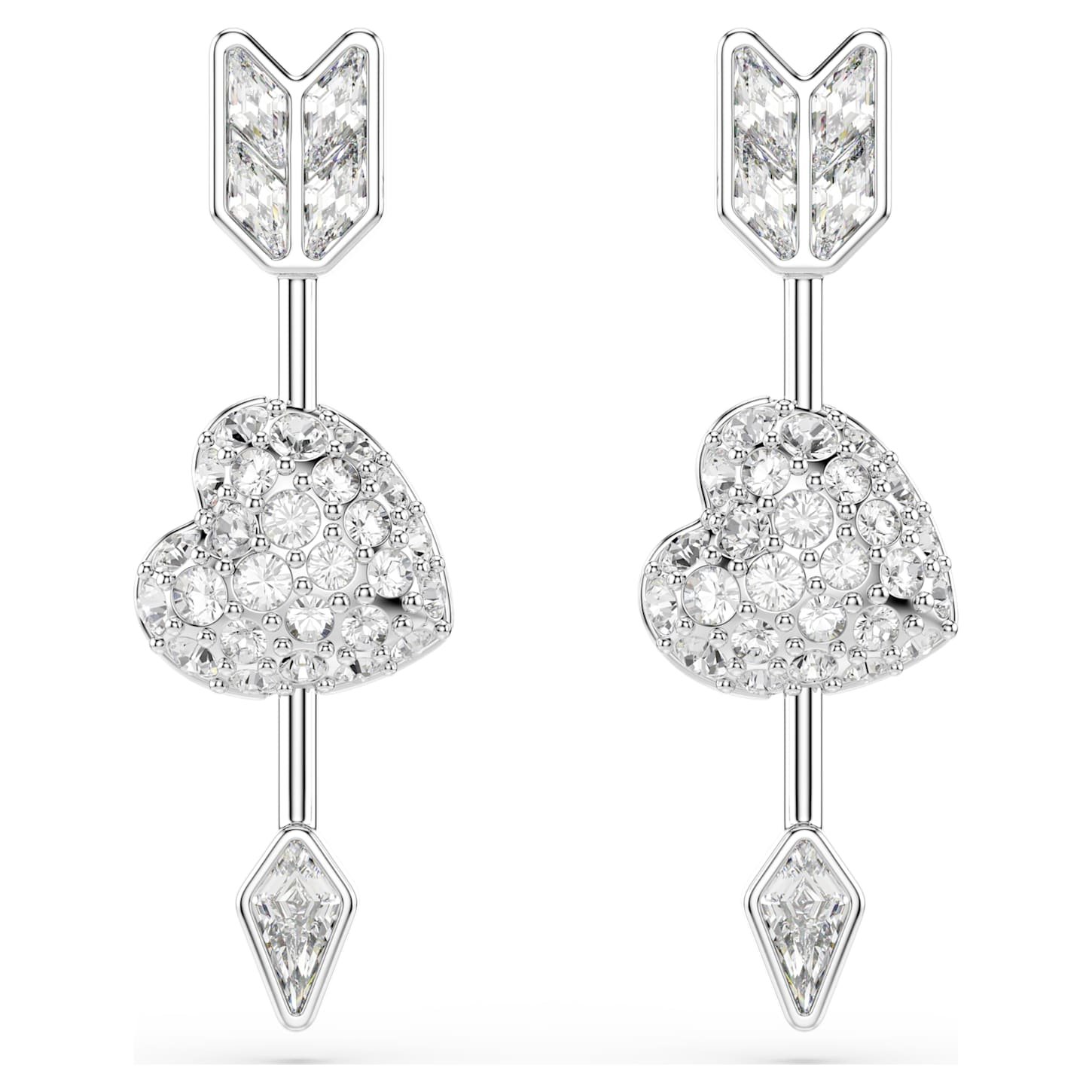 Idyllia drop earrings Mixed cuts, Heart with arrow, White, Rhodium plated