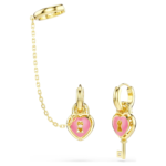 Idyllia drop earrings with ear cuff Mixed cuts, Heart with key, Pink, 18K gold finish - Image 5