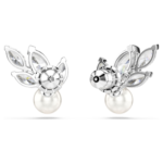Louison Pearl stud earrings Leaf, White, Rhodium plated - Image 5