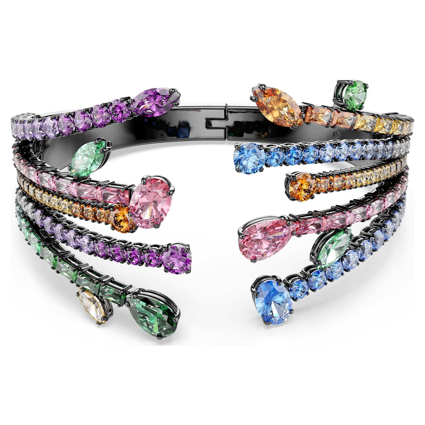 Matrix bangle Mixed cuts, Bouquet, Multicoloured, Ruthenium plated