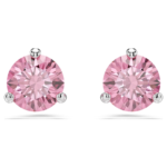 Solitaire stud earrings Round cut, Pink, Rhodium plated