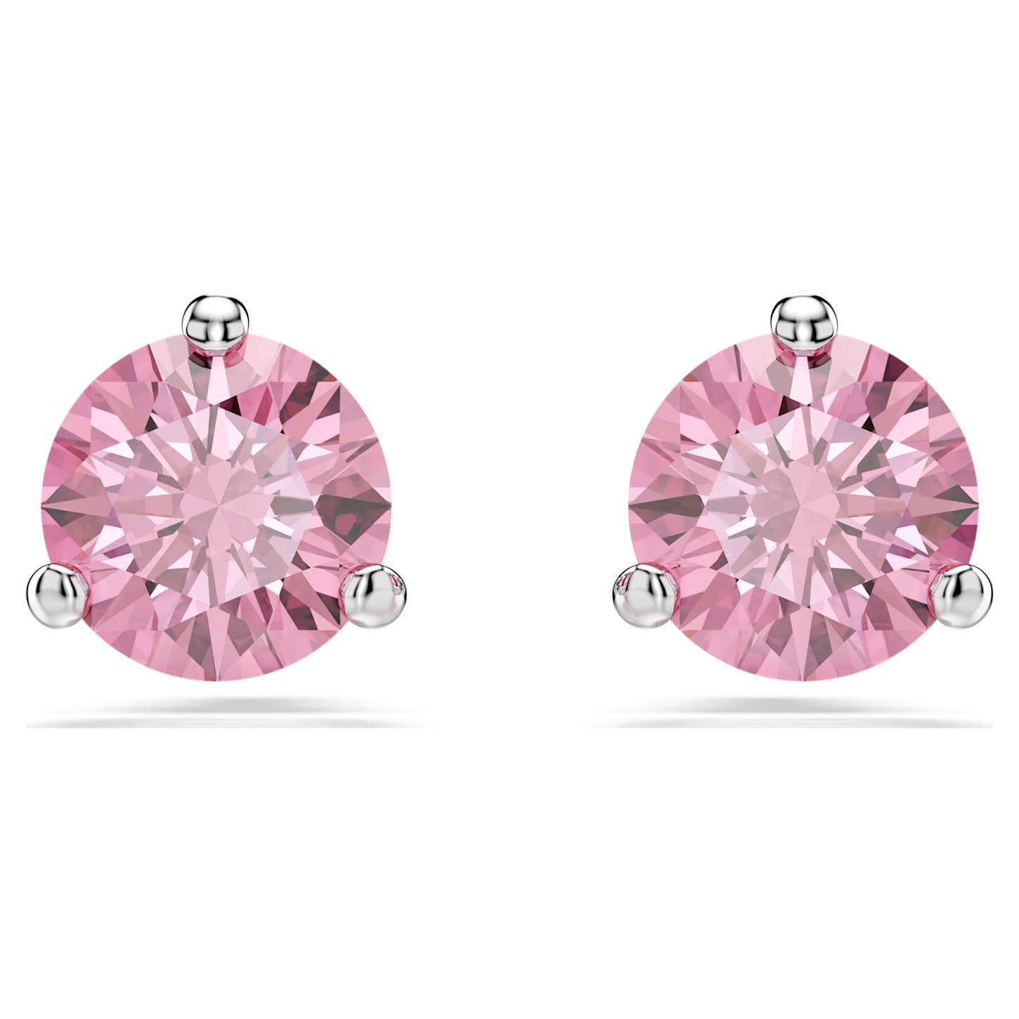 Solitaire stud earrings Round cut, Pink, Rhodium plated