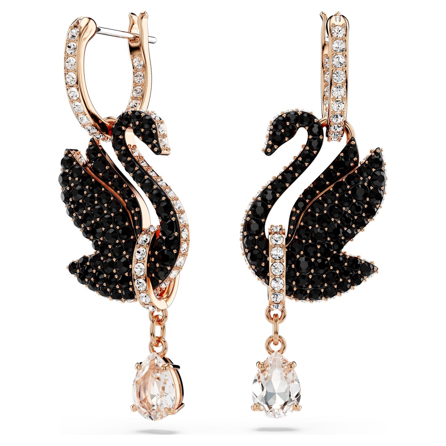 swan-drop-earrings-swan-black-18k-rose-gold-finish-swarovski-5678047 Swan drop earrings Swan, Black, 18K rose gold finish - Image 1