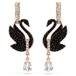 Swan drop earrings Swan, Black, 18K rose gold finish - Image 3