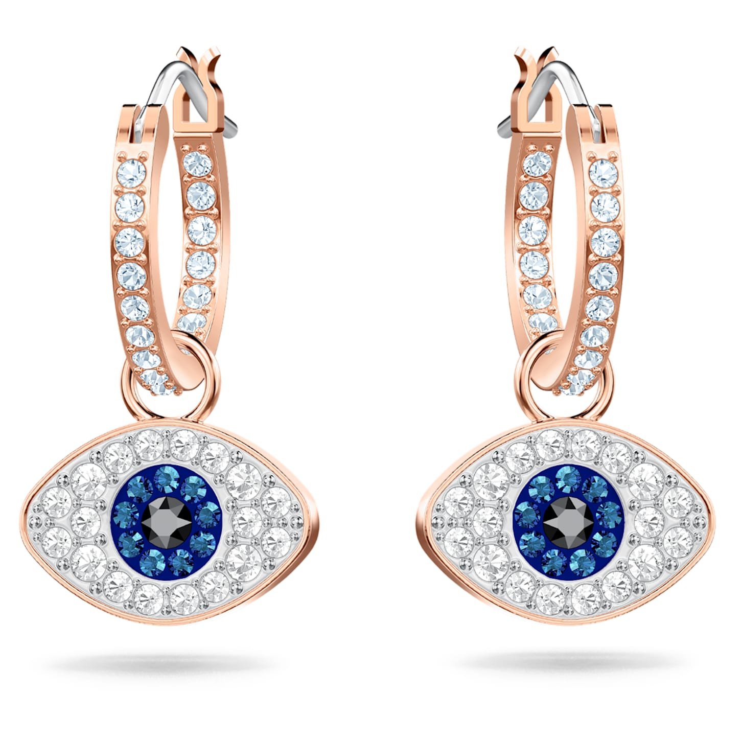 Symbolica hoop earrings Evil eye, Blue, 18K rose gold finish